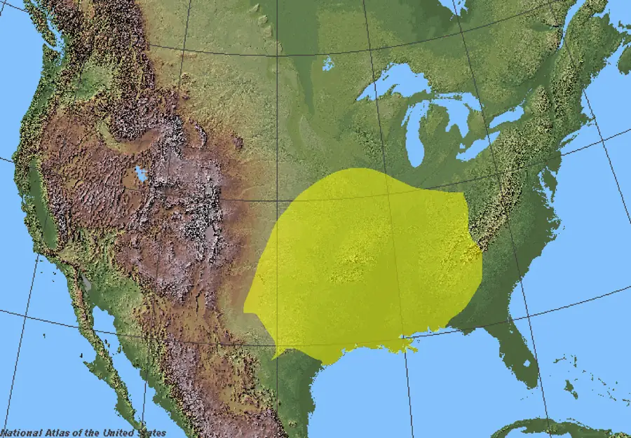 Map of the United States with the brown recluse range shaded across the south-central and midwestern states